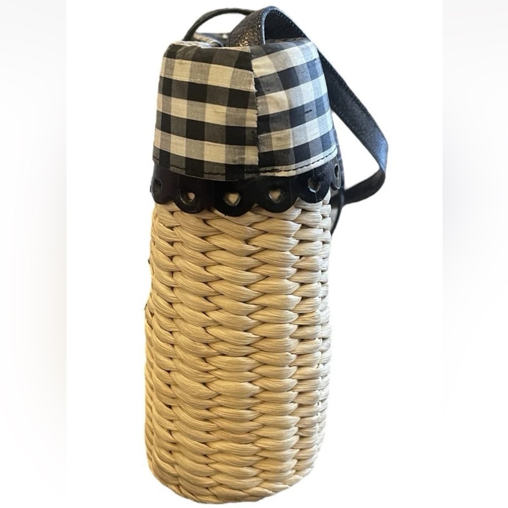 Brighton Vintage Rattan Gingham Black White Leather Handbag Heart Charm - Picture 7 of 11